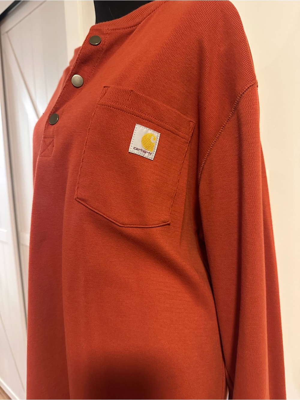 Carhartt Long-Sleeve Henley Pocket Shirt in Rust Orange